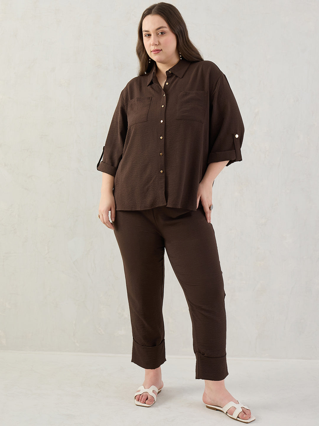 Coffee Brown Dual Pocket Shirt Co-Ord Set