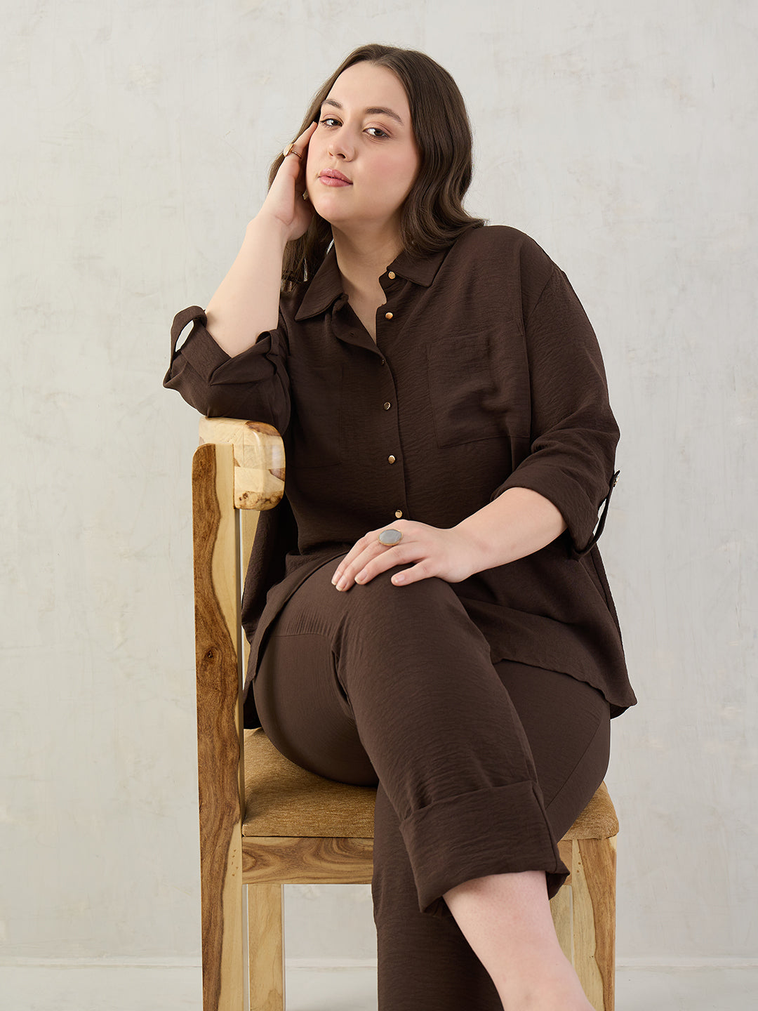 Coffee Brown Dual Pocket Shirt Co-Ord Set