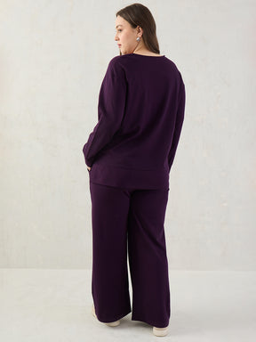 Deep Purple V-Neck Travel Co-Ord Set