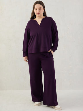 Deep Purple V-Neck Travel Co-Ord Set