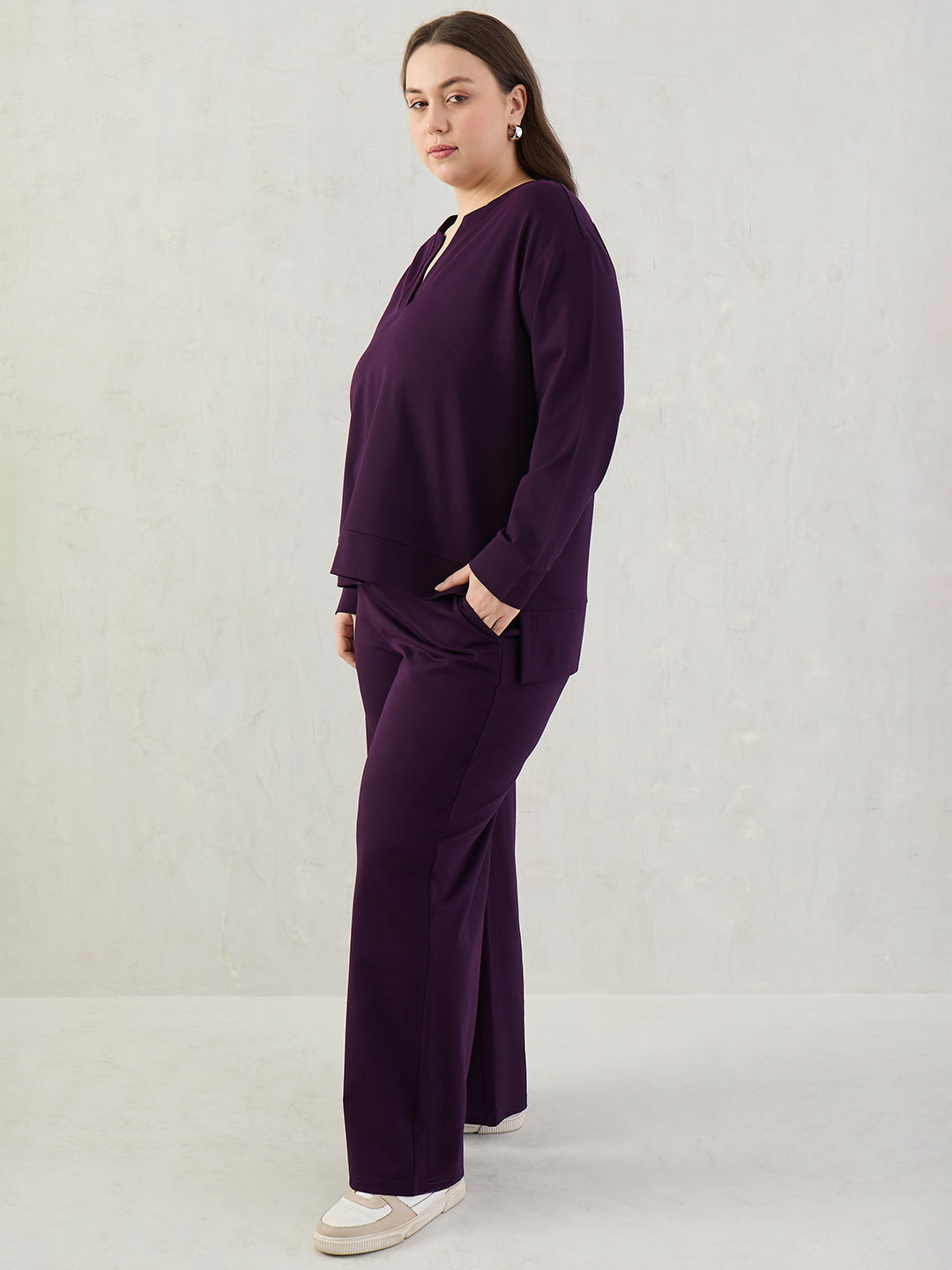 Deep Purple V-Neck Travel Co-Ord Set