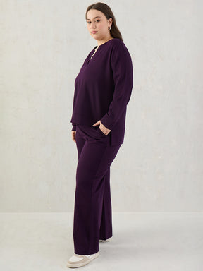 Deep Purple V-Neck Travel Co-Ord Set