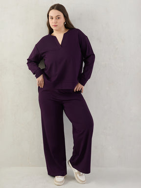 Deep Purple V-Neck Travel Co-Ord Set