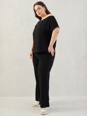 Black Cotton Knit One Shoulder Co-Ord Set