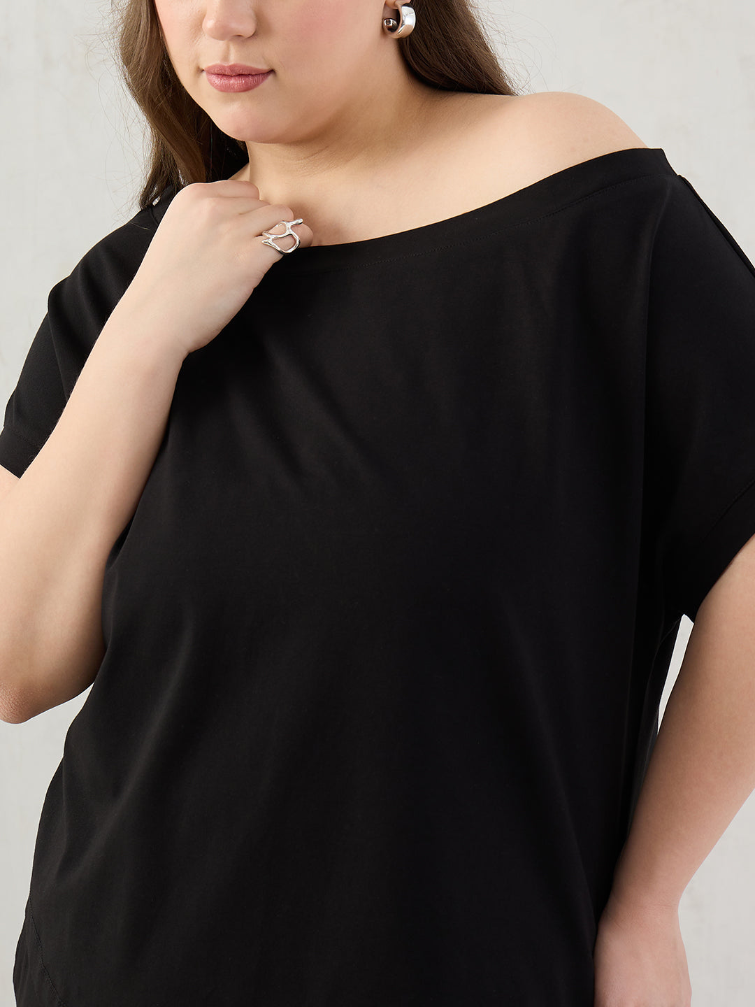 Black Cotton Knit One Shoulder Co-Ord Set