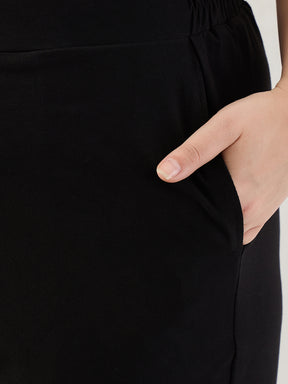 Black Cotton Knit One Shoulder Co-Ord Set