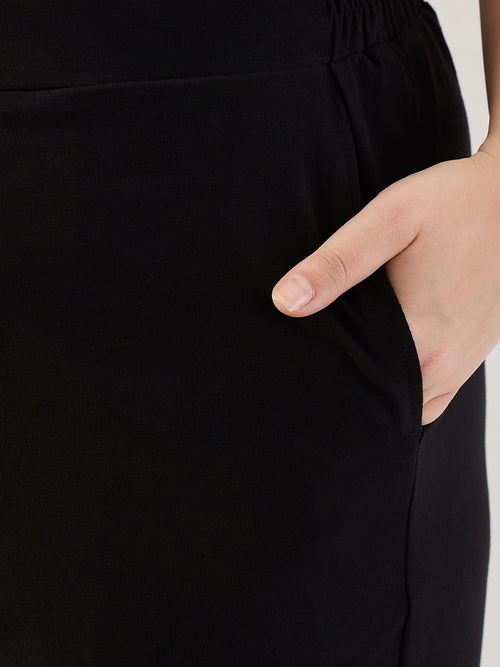 Black Cotton Knit One Shoulder Co-Ord Set