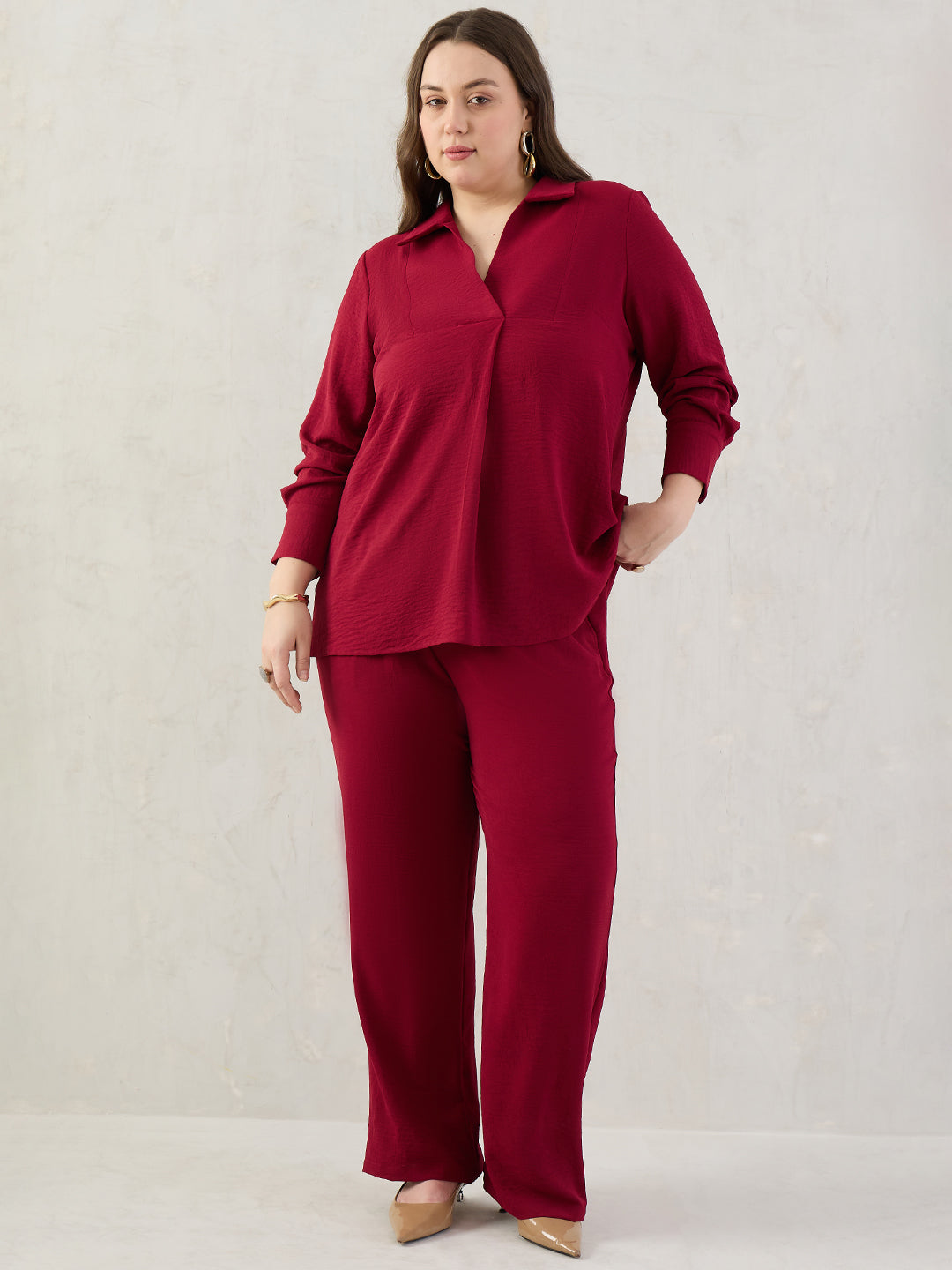 Maroon Yoke Detail Co-Ord