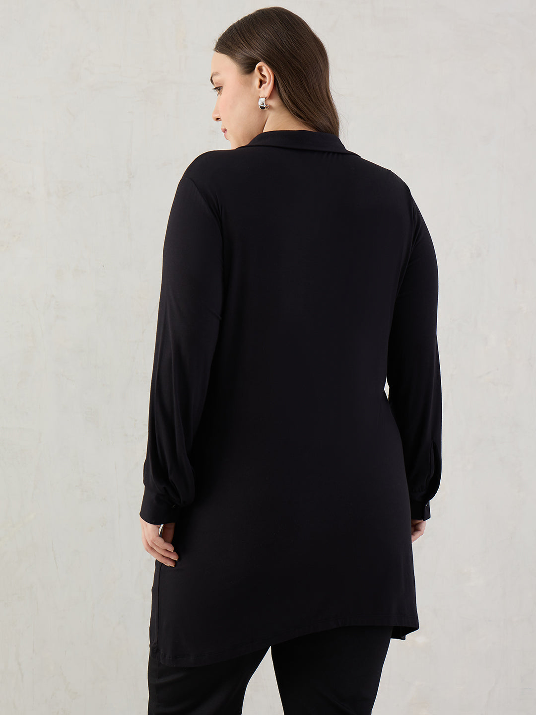 Bamboo Black Asymmetric Knit Tunic