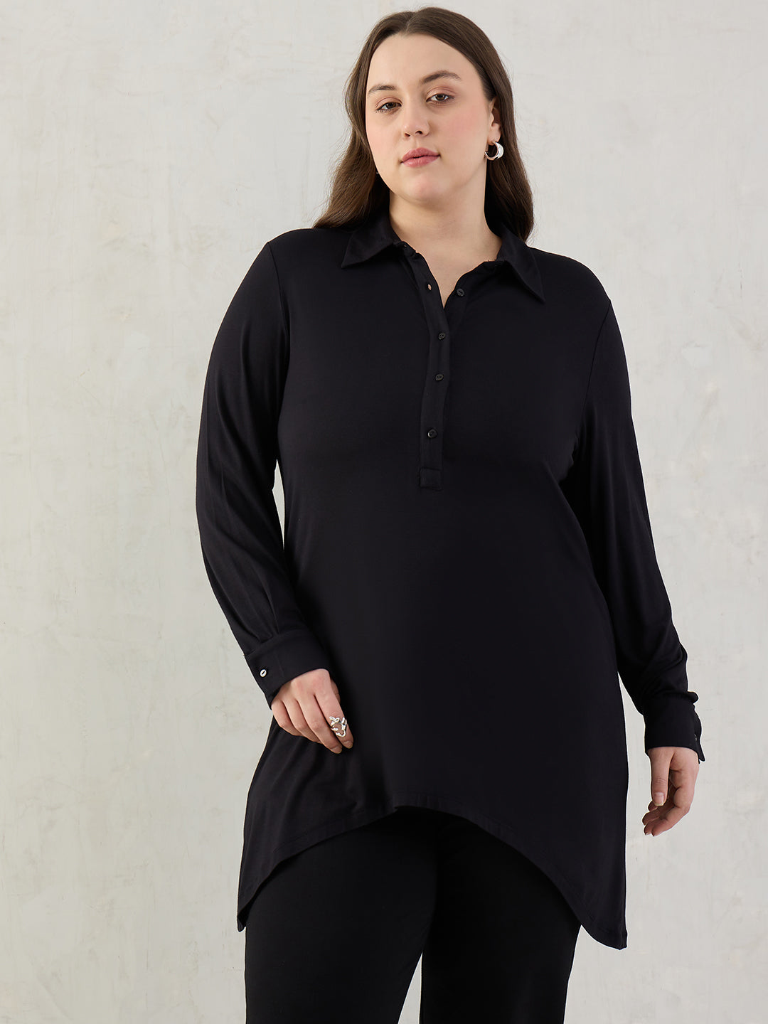 Bamboo Black Asymmetric Knit Tunic