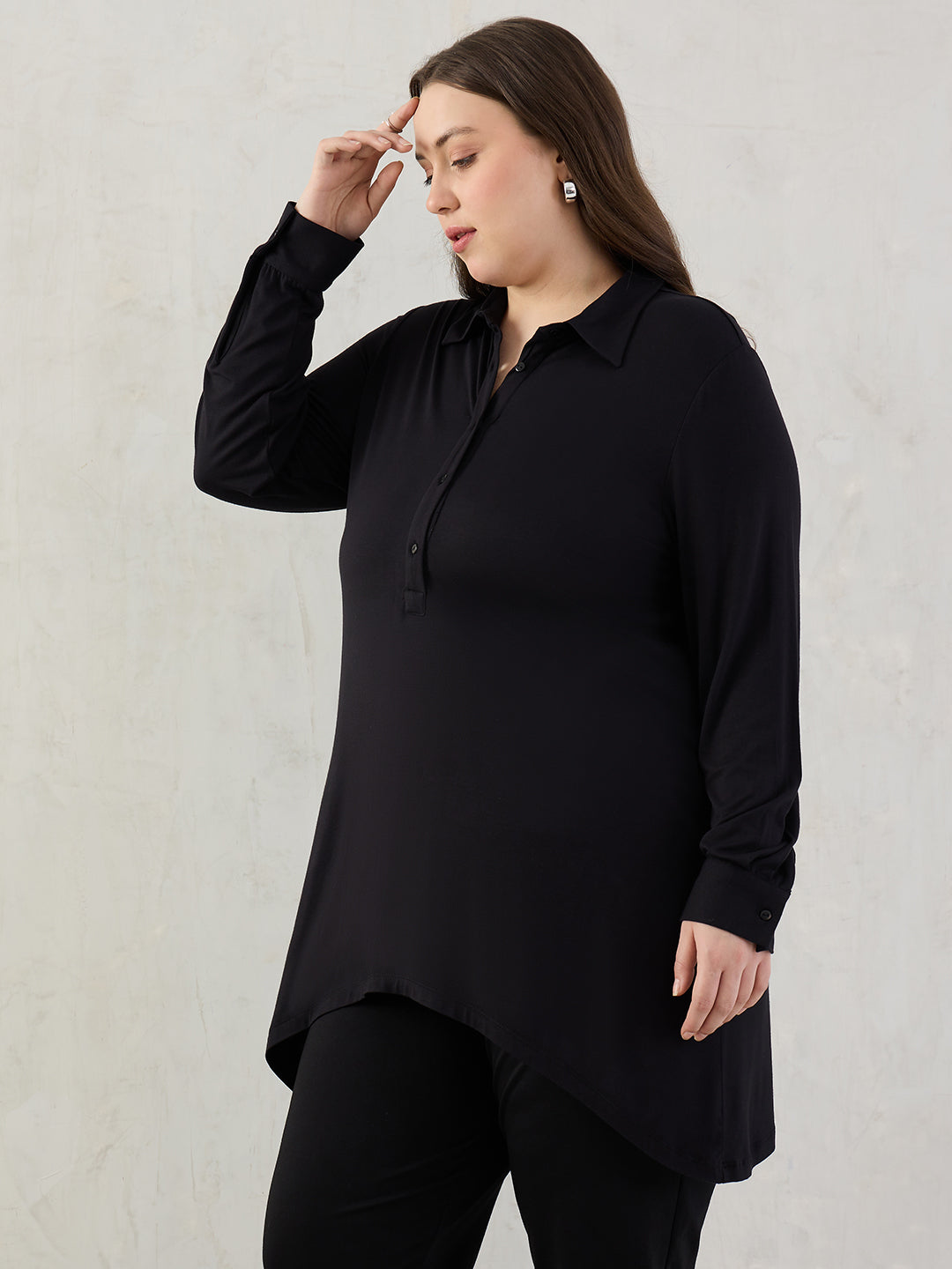 Bamboo Black Asymmetric Knit Tunic