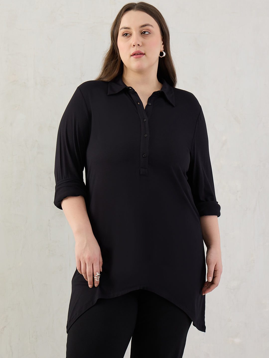 Bamboo Black Asymmetric Knit Tunic