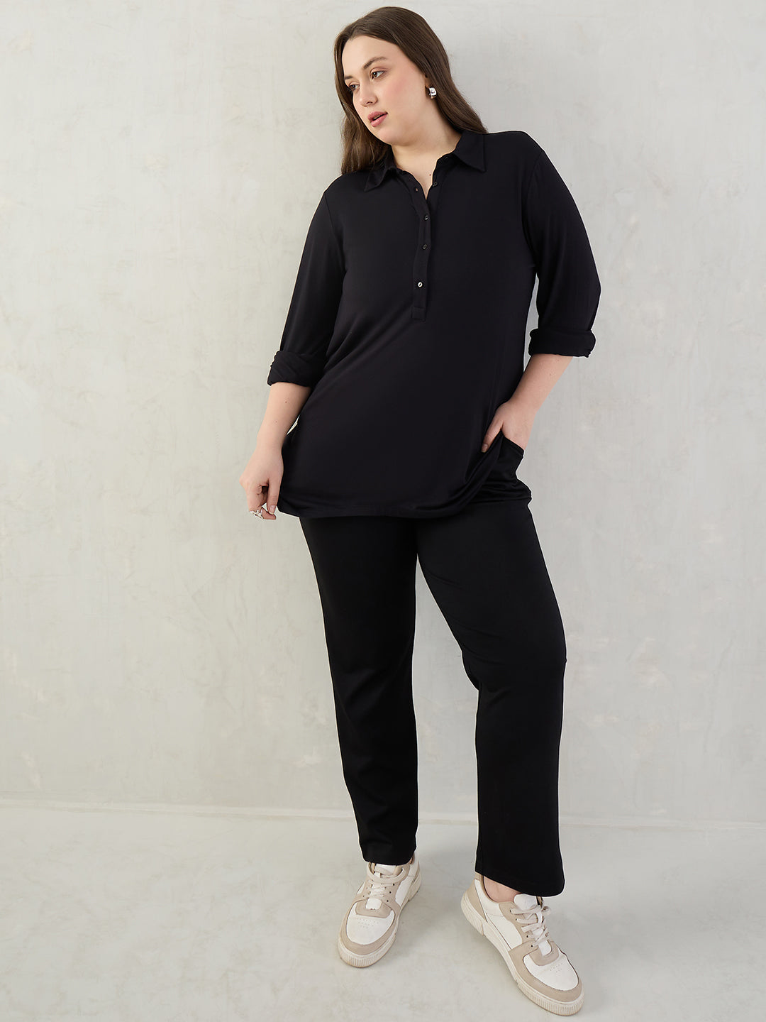 Bamboo Black Asymmetric Knit Tunic