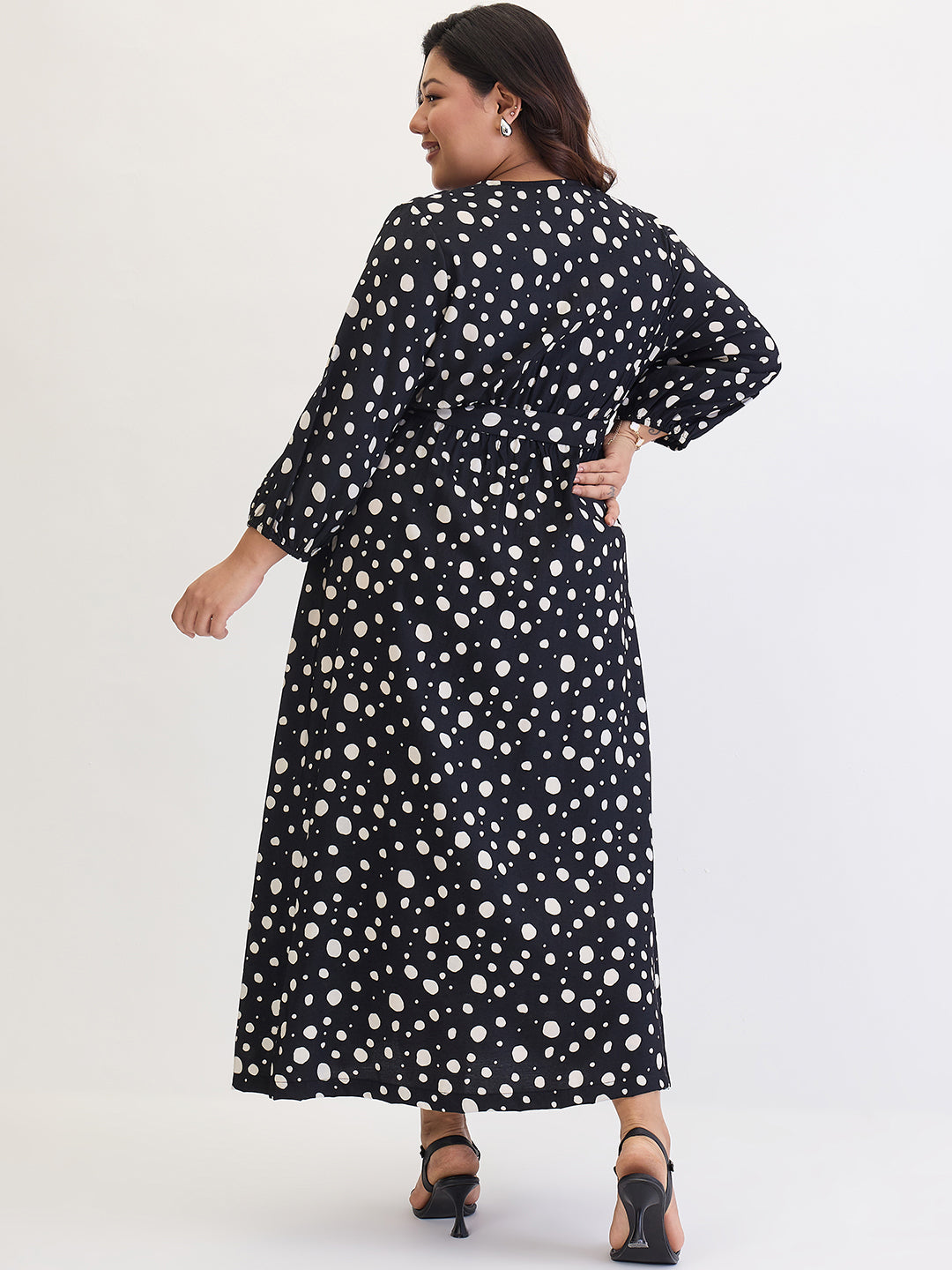 Black Polka Wrap Maxi Dress