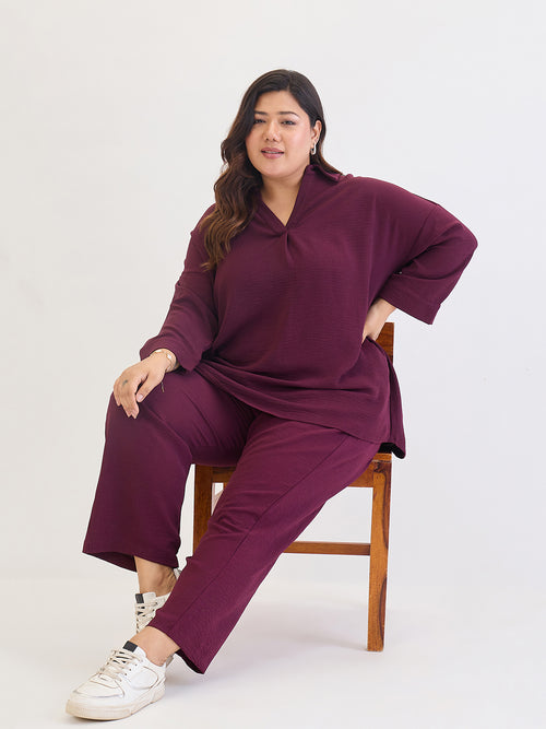 Wine Tunic And Pants Co-Ord Set