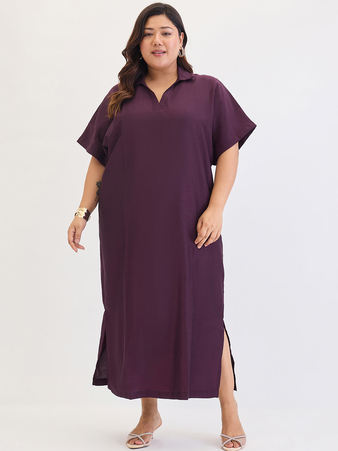 Wine Slit Detail Maxi Dress