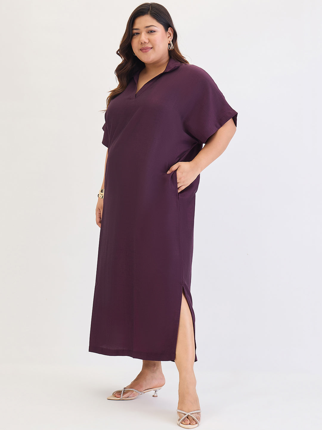 Wine Slit Detail Maxi Dress