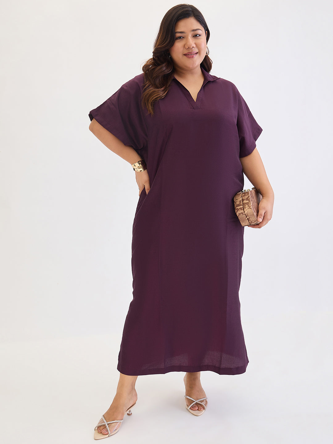 Wine Slit Detail Maxi Dress