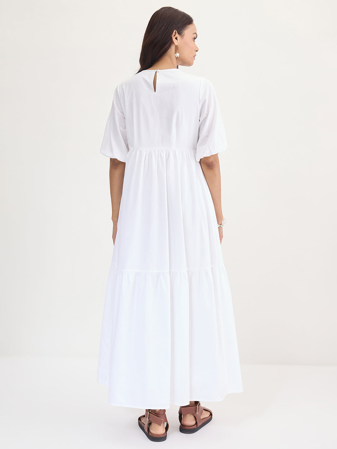 White Poplin Tiered Maxi Dress