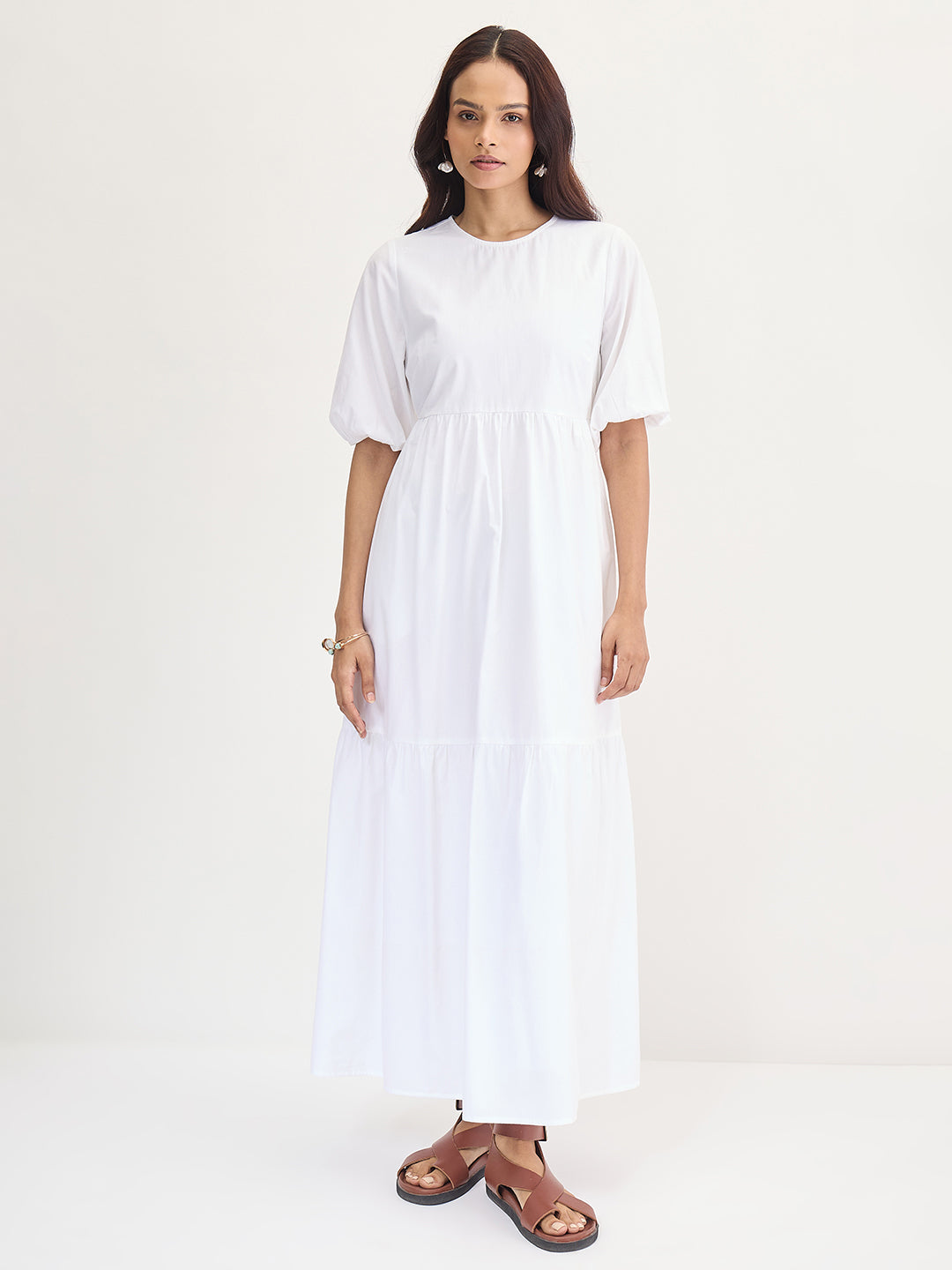 White Poplin Tiered Maxi Dress