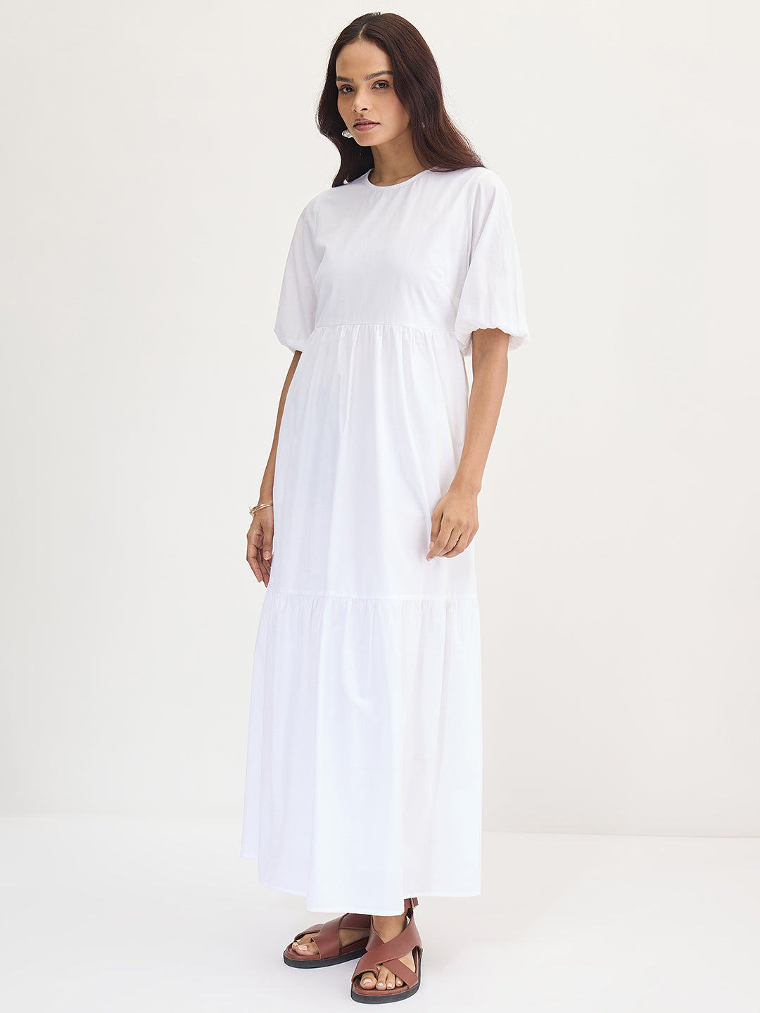 White Poplin Tiered Maxi Dress