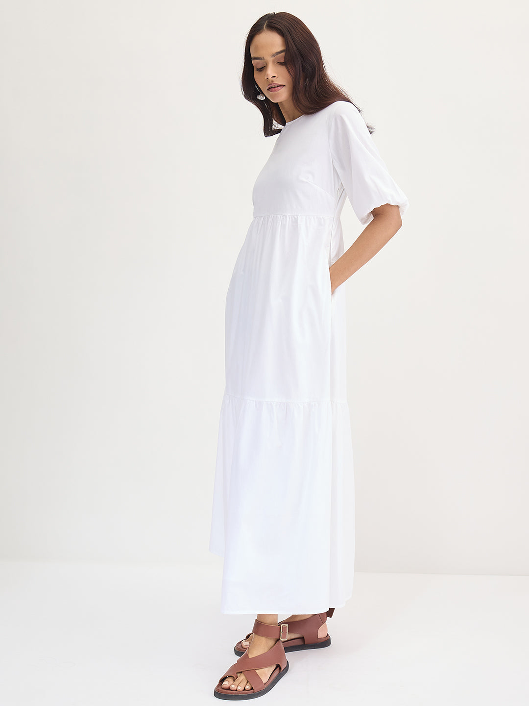 White Poplin Tiered Maxi Dress