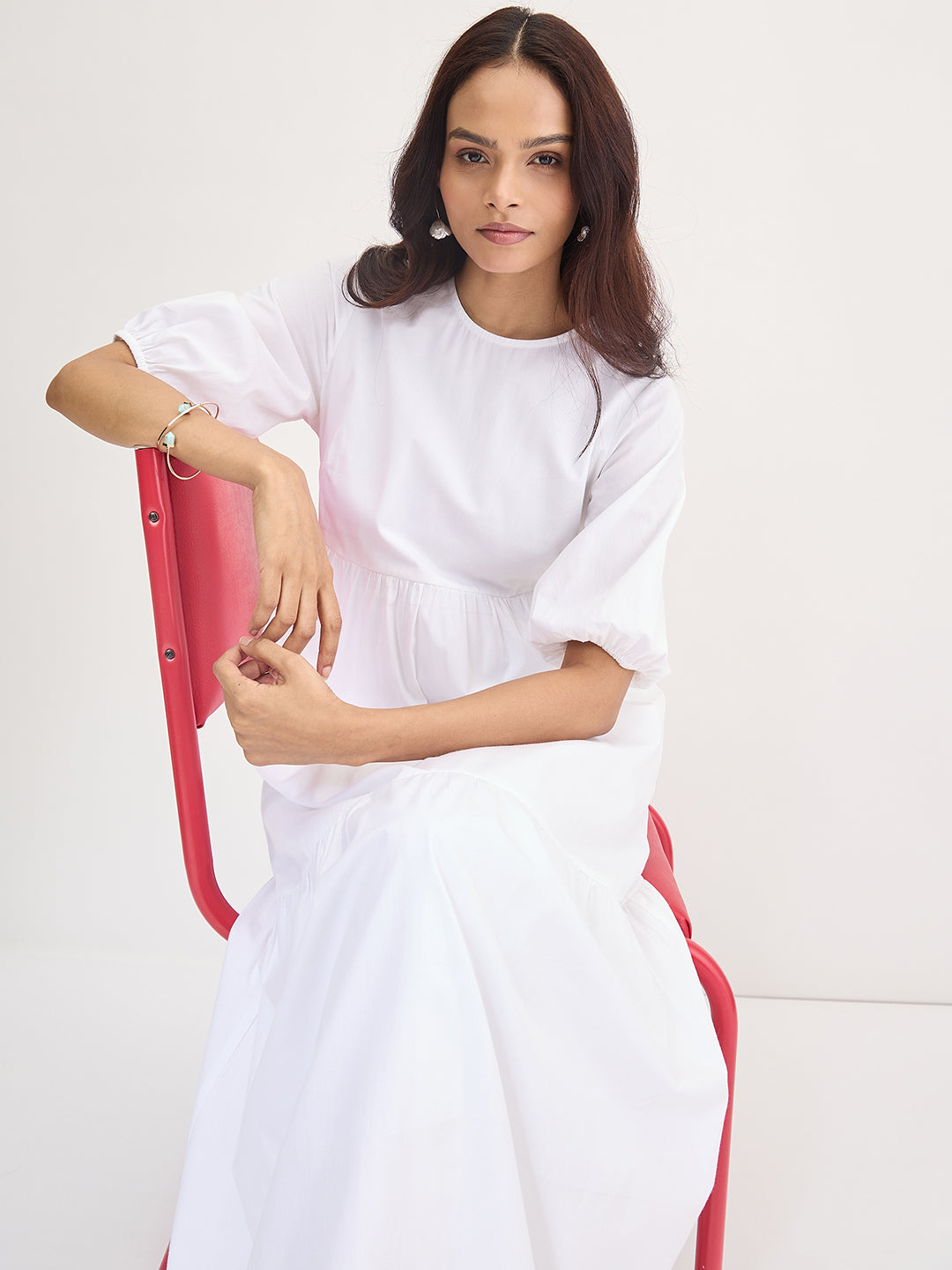 White Poplin Tiered Maxi Dress
