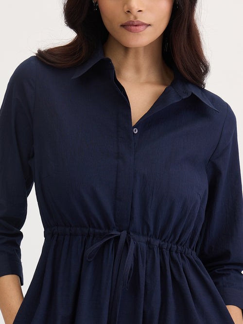 Navy Schiffli Shirt Maxi Dress