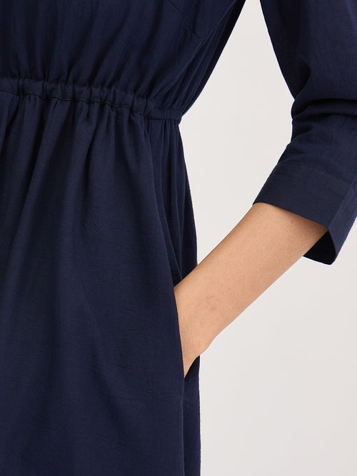 Navy Schiffli Shirt Maxi Dress