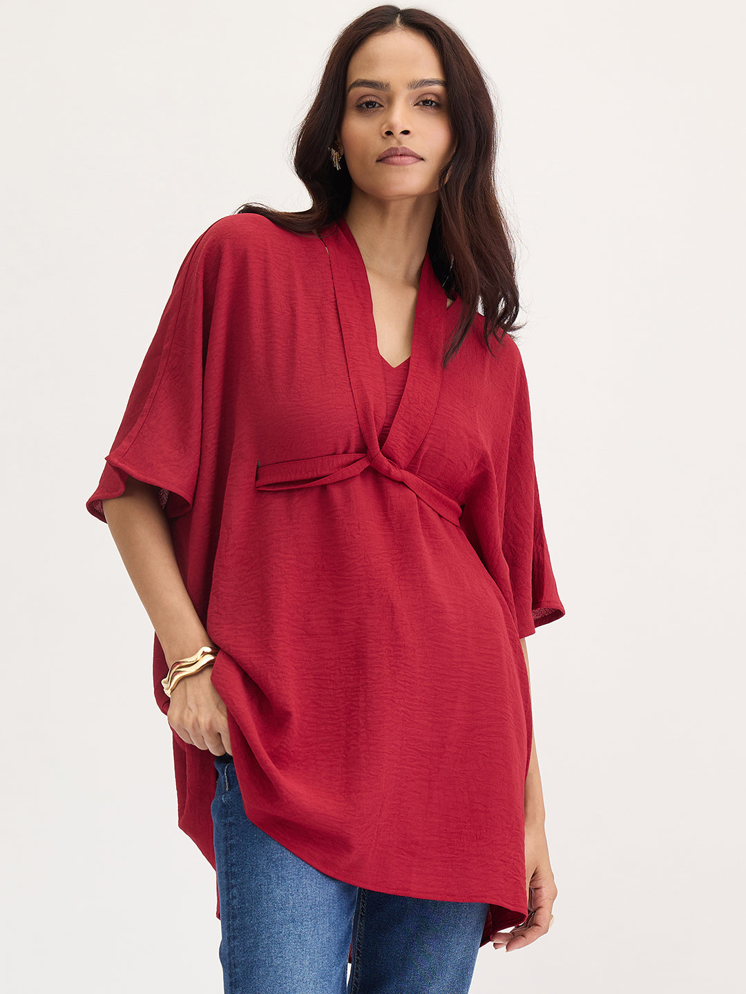 Red Tie Up Kimono Top