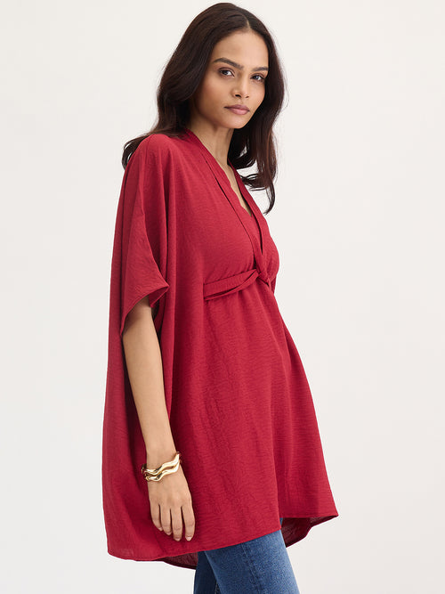Red Tie Up Kimono Top