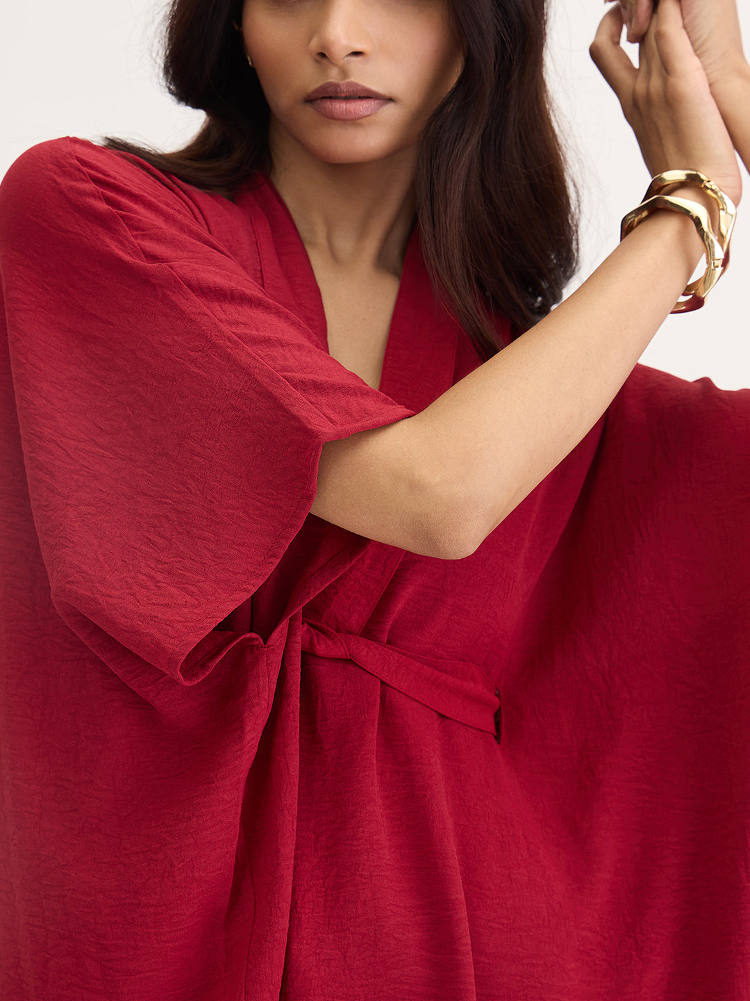 Red Tie Up Kimono Top