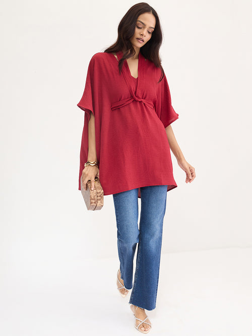 Red Tie Up Kimono Top