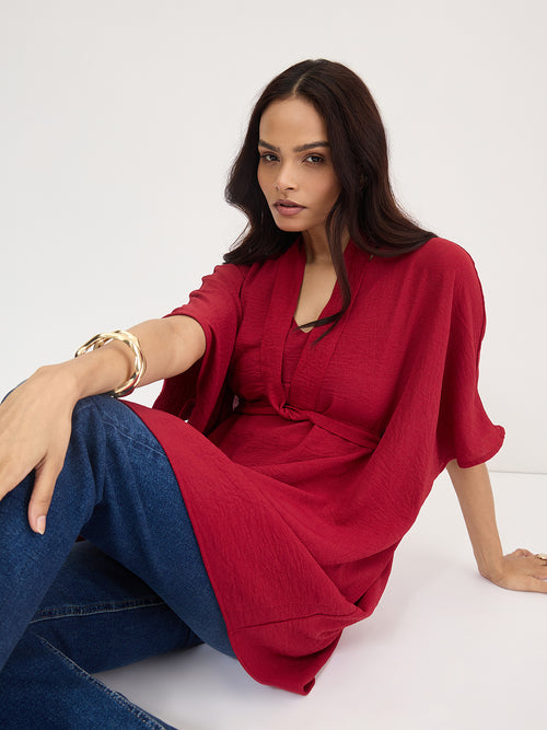 Red Tie Up Kimono Top