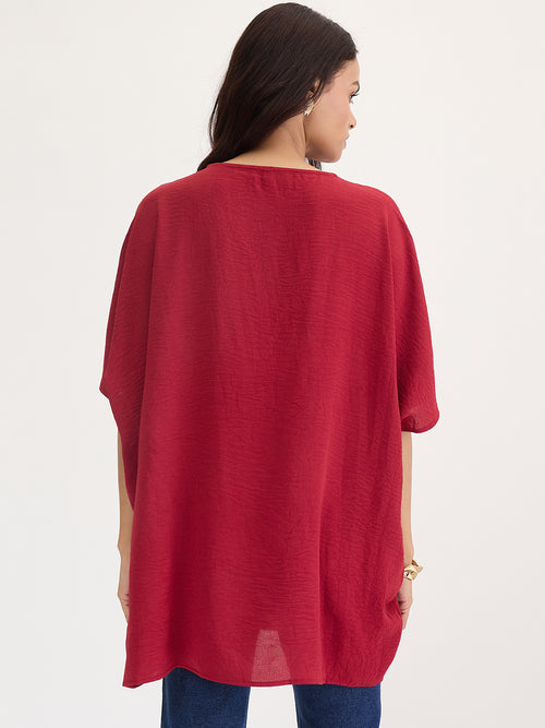 Red Tie Up Kimono Top