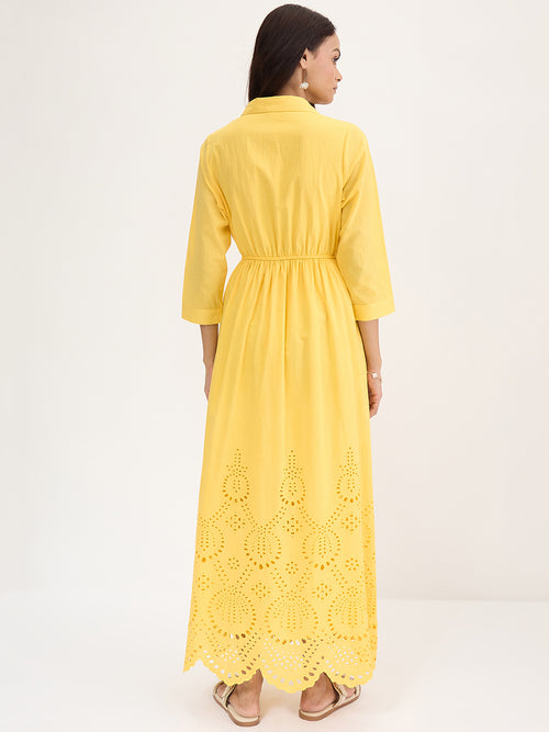 Yellow Schiffli Shirt Maxi Dress