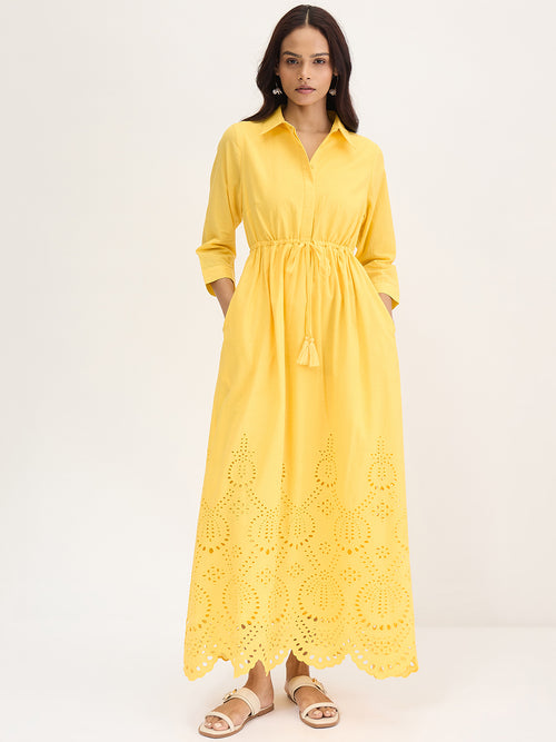 Yellow Schiffli Shirt Maxi Dress