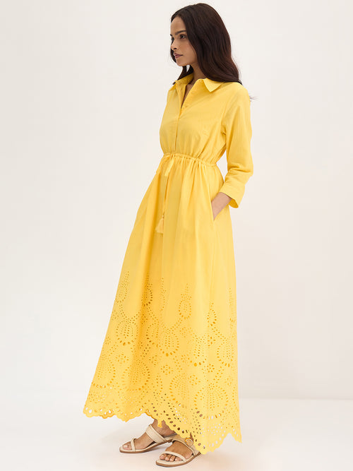 Yellow Schiffli Shirt Maxi Dress