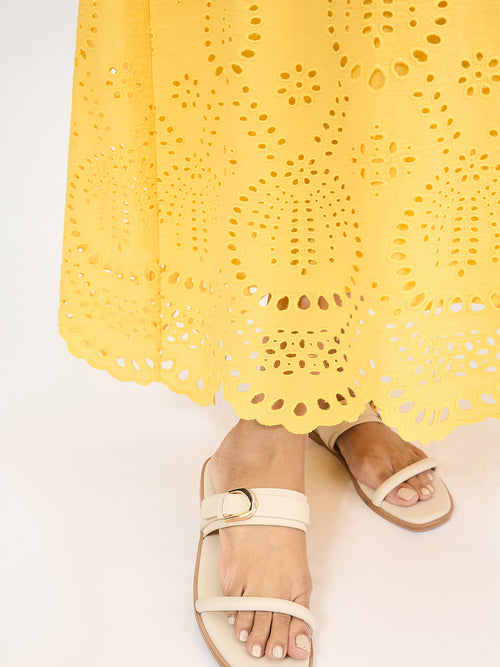 Yellow Schiffli Shirt Maxi Dress