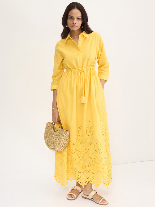 Yellow Schiffli Shirt Maxi Dress