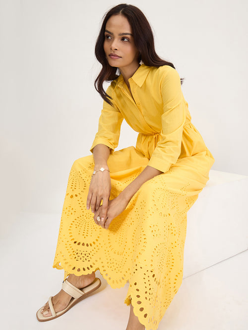 Yellow Schiffli Shirt Maxi Dress