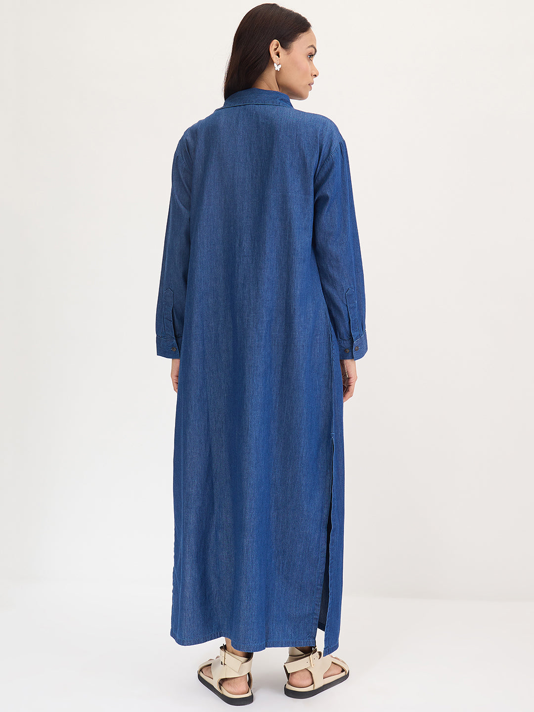 Navy Blue Relaxed Denim Maxi Dress