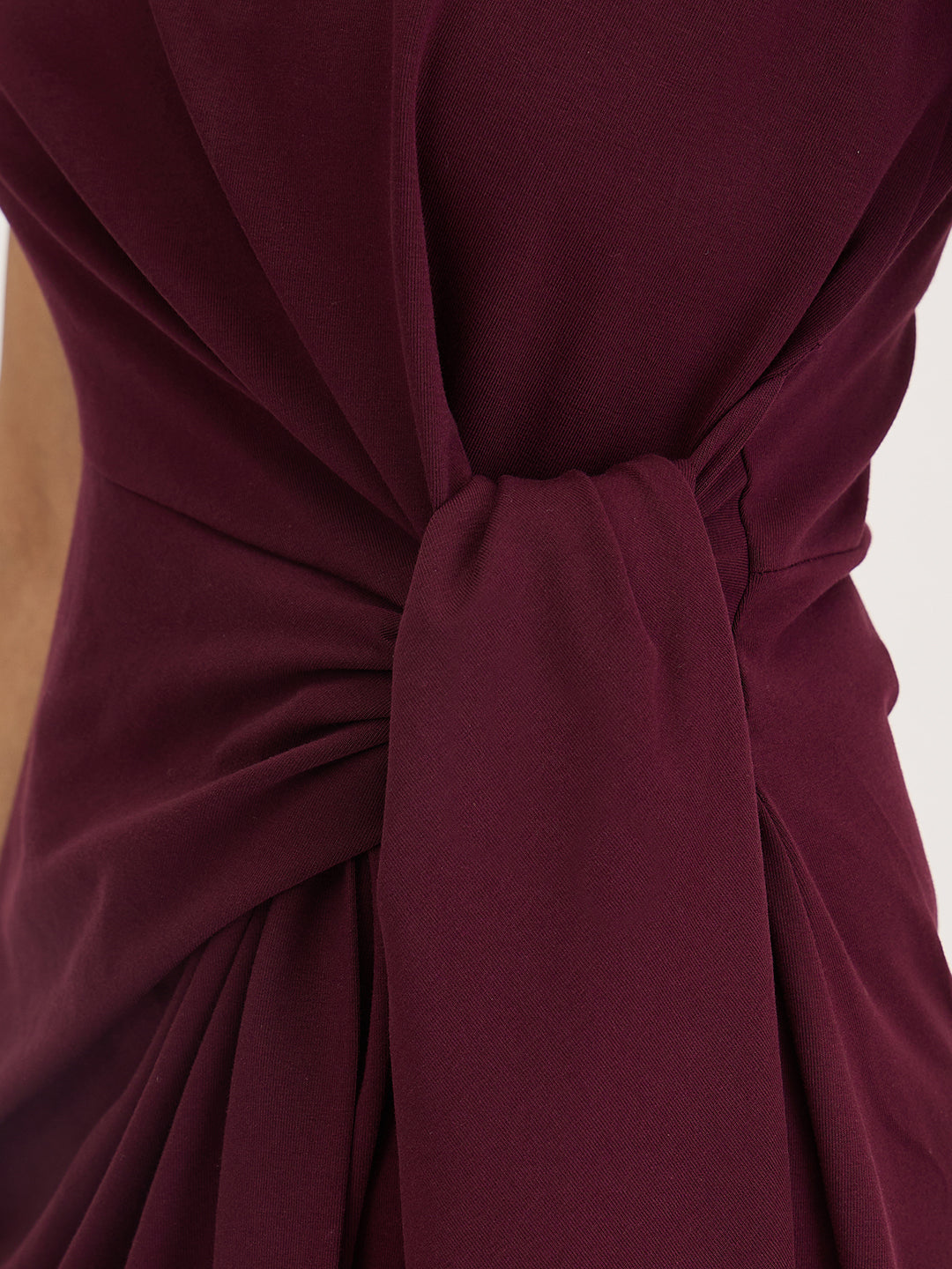 Wine Cotton Knit Tie-Up Maxi Dress