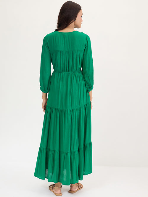 Bright Green Crinkled Tiered Maxi Dress