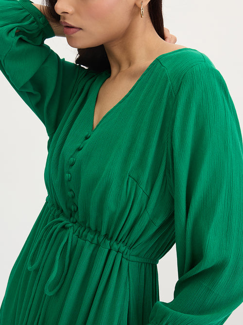 Bright Green Crinkled Tiered Maxi Dress