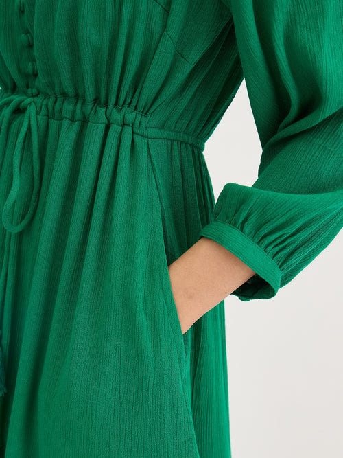 Bright Green Crinkled Tiered Maxi Dress