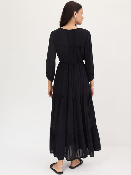 Black Crinkled Tiered Maxi Dress