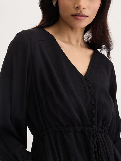 Black Crinkled Tiered Maxi Dress