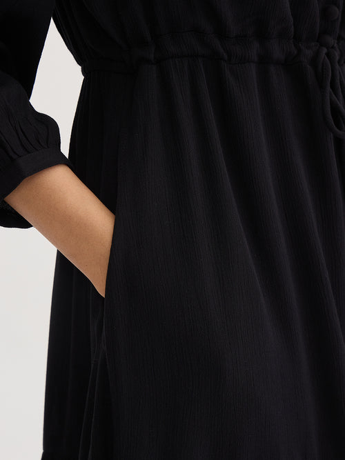 Black Crinkled Tiered Maxi Dress