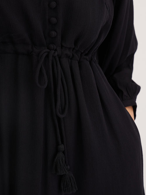 Black Crinkled Tiered Maxi Dress